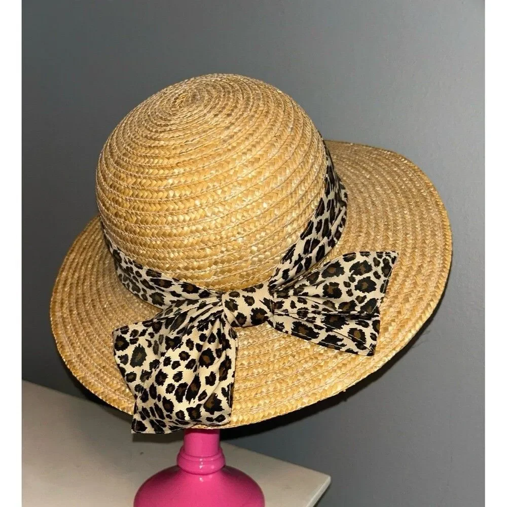 Disney Animal Kingdom Straw Safari Hat w/ Minne Mouse Leopard print band Girls V